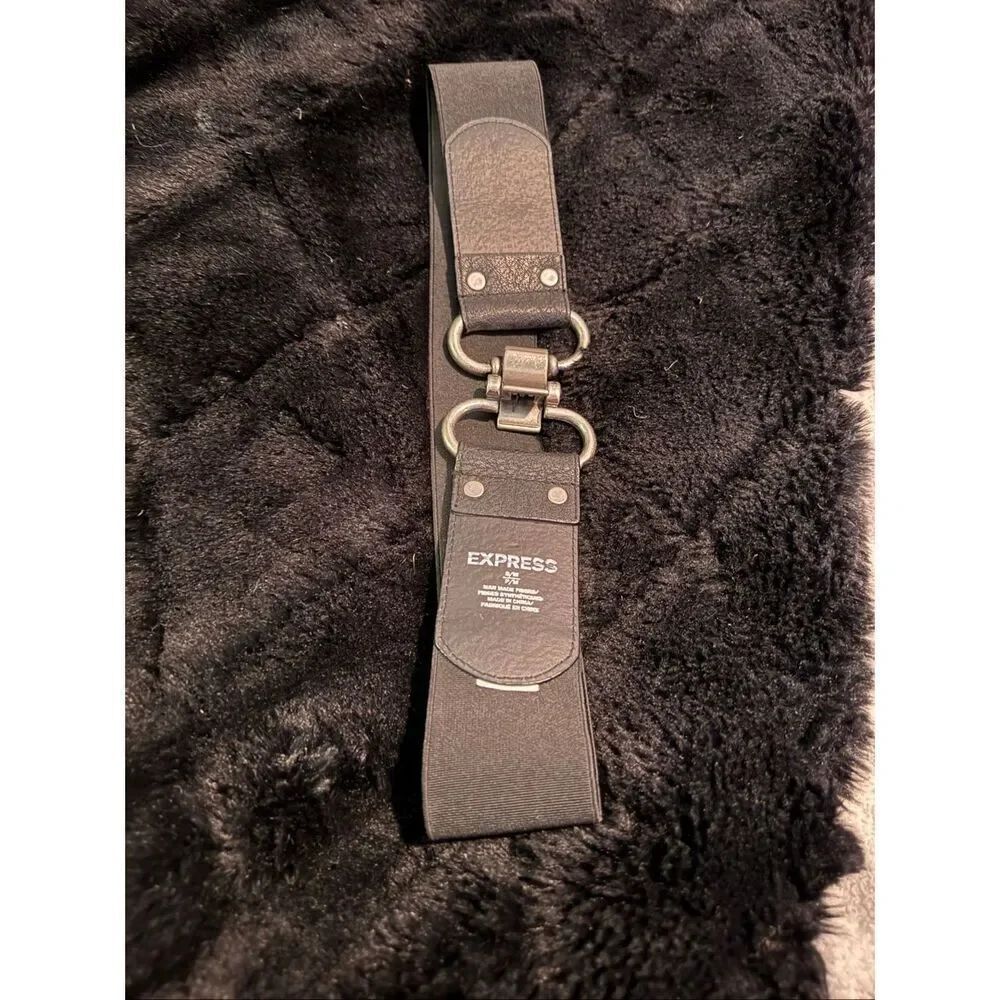Express vintage black elastic & pewter clip /waist cincher fashion style belt